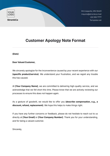 Free Customer Apology Note Format Template to Edit Online