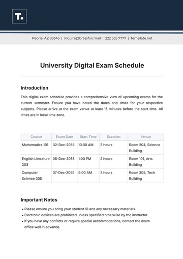 Free Digital Exam Schedule for University Template to Edit Online