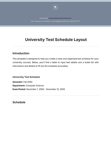 Free University Test Schedule Layout Template to Edit Online