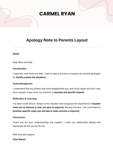 Free Apology Note to Parents  Layout Template to Edit Online