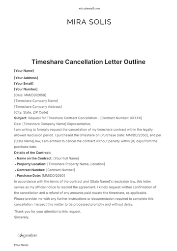 Free Timeshare Cancellation Letter Outline Template to Edit Online