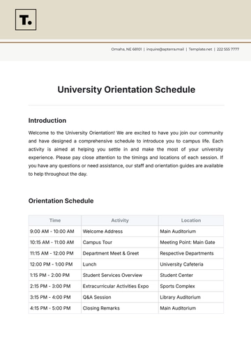 Free University Orientation Schedule Template to Edit Online