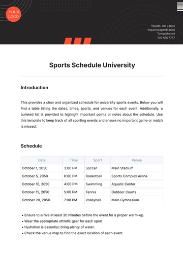 Free Sports Schedule University Template to Edit Online