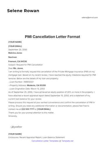Free PMI Cancellation Letter Format Template to Edit Online
