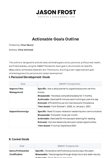 Free Actionable Goals Outline Template to Edit Online