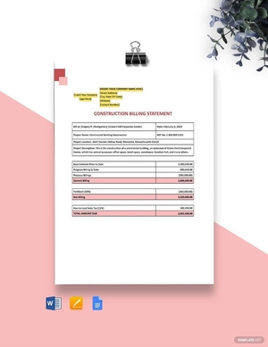 Construction Billing Statement Template