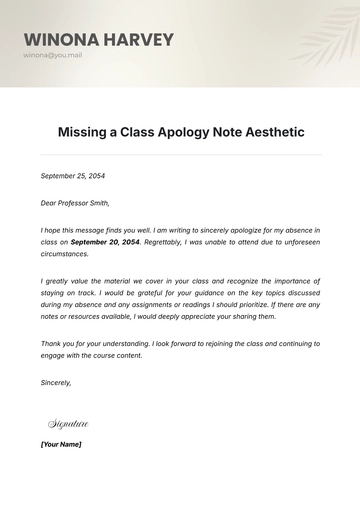 Free Missing a Class Apology Note Aesthetic Template to Edit Online