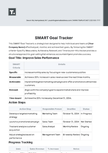 Free SMART Goal Tracker Template to Edit Online