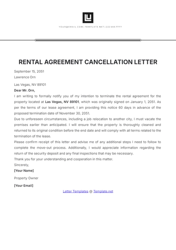 Free Rental Agreement Cancellation Letter Template to Edit Online