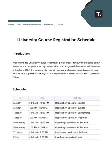 Free University Course Registration Schedule Template to Edit Online