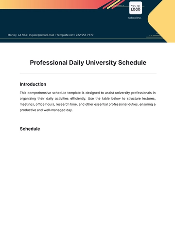 Free Professional Daily University Schedule Template to Edit Online