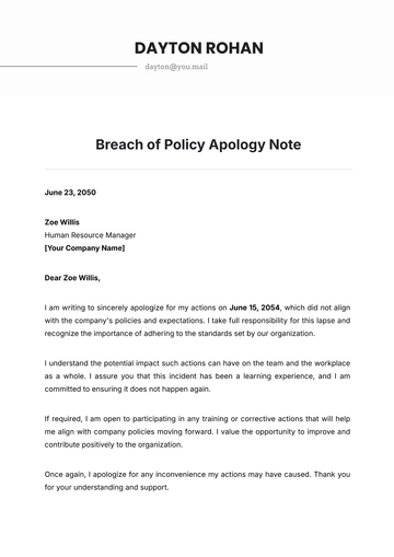 Free Breach of Policy Apology Note Template to Edit Online