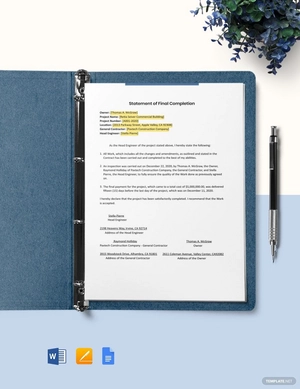 Construction Statement at Completion Template