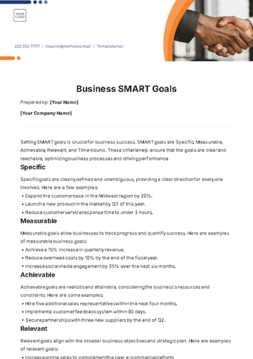 Free Business SMART Goals Template to Edit Online