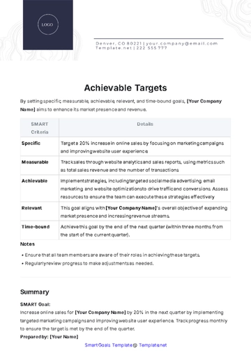 Free Achievable Targets Template to Edit Online