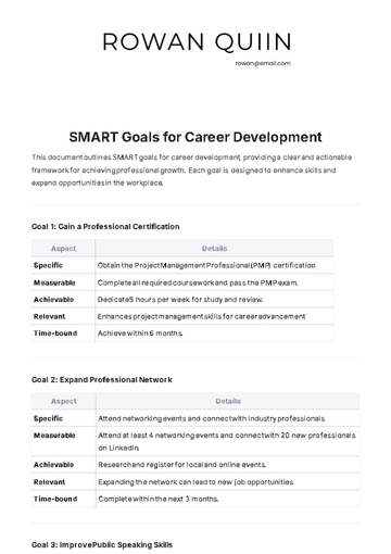 Free SMART Goals for Career Development Template to Edit Online