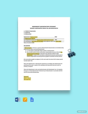 Independent Subcontractor Statement Template