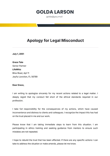 Free Apology for Legal Misconduct Template to Edit Online
