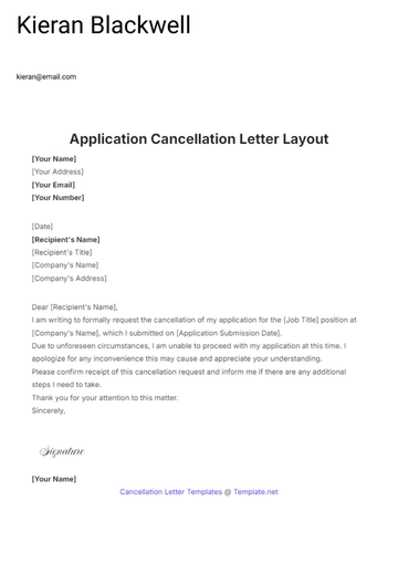 Free Application Cancellation Letter Layout Template to Edit Online