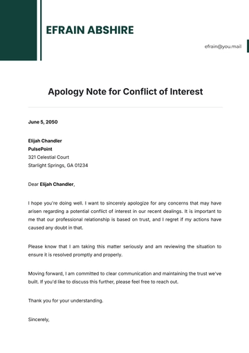 Free Apology Note for Conflict of Interest Template to Edit Online
