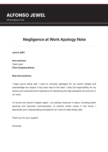 Free Negligence at Work Apology Note Template to Edit Online