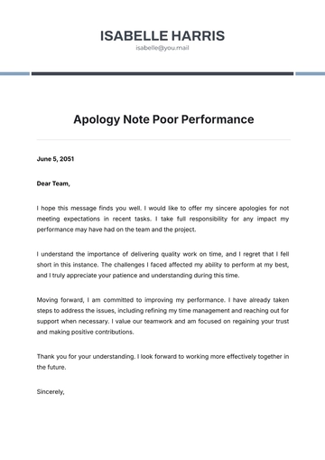 Free Apology Note Poor Performance Template to Edit Online