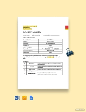 Construction Employee Appraisal Form Template