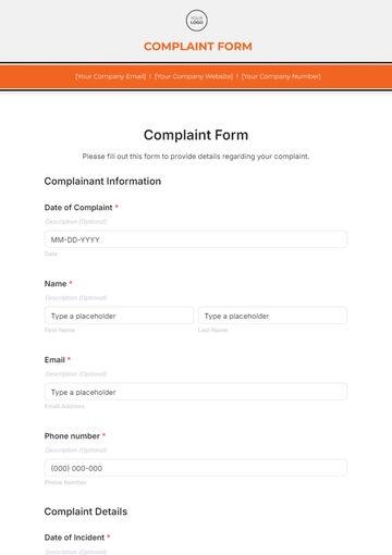 Free Complaint Form Template to Edit Online