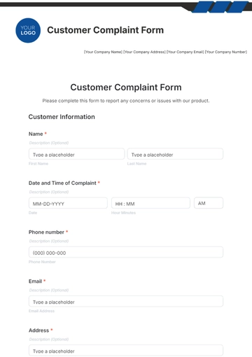 Free Customer Complaint Form Template to Edit Online