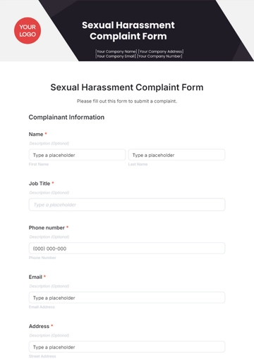 Free Sexual Harassment Complaint Form Template to Edit Online