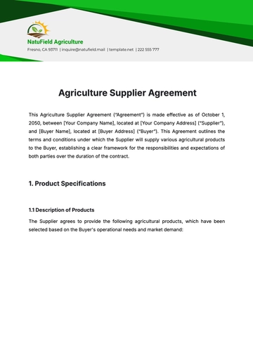 Free Agriculture Supplier Agreement Template to Edit Online
