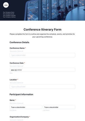 Free Conference Itinerary Form Template to Edit Online