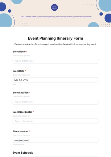 Free Event Planning Itinerary Form Template to Edit Online