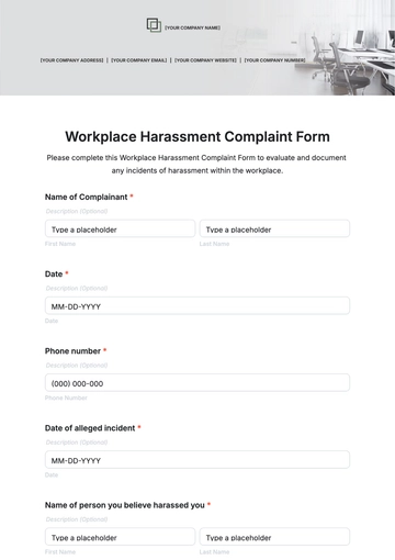 Free Workplace Harassment Complaint Form Template to Edit Online