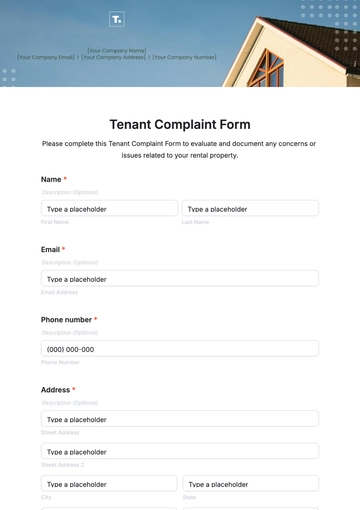 Free Tenant Complaint Form Template to Edit Online