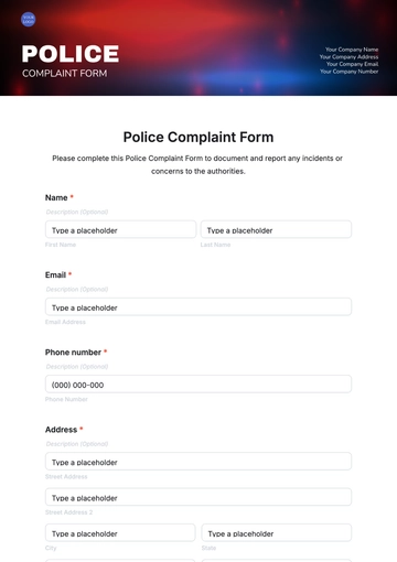 Free Police Complaint Form Template to Edit Online