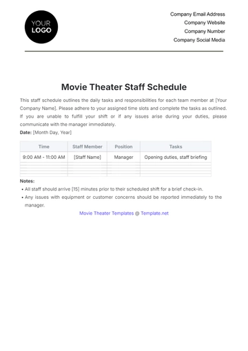 Free Movie Theater Staff Schedule Template to Edit Online