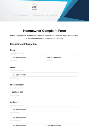 Free Homeowner Complaint Form Template to Edit Online