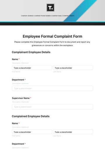 Free Employee Formal Complaint Form Template to Edit Online