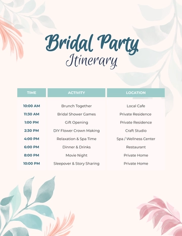 Free Bridal Party Itinerary Template to Edit Online
