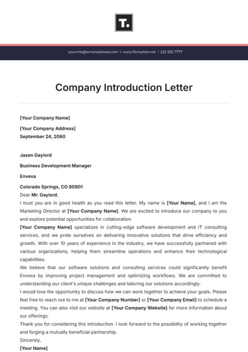 Free Company Introduction Letter Template to Edit Online