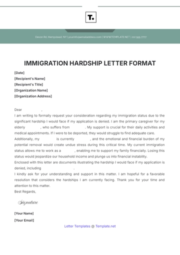 Free Immigration Hardship Letter Format Template to Edit Online