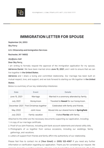 Free Immigration Letter for Spouse Template to Edit Online