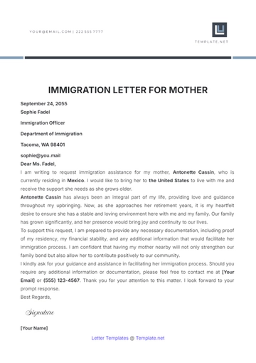 Free Immigration Letter for Mother Template to Edit Online