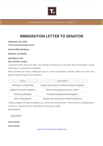 Free Immigration Letter to Senator Template to Edit Online