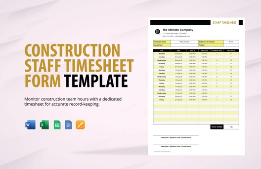 Construction Staff Timesheet Form Template