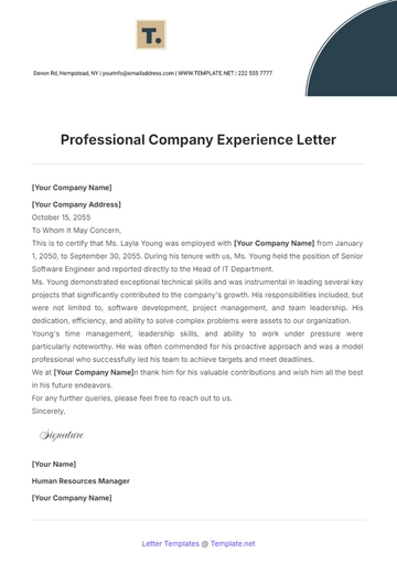 Free Professional Company Experience Letter Template to Edit Online