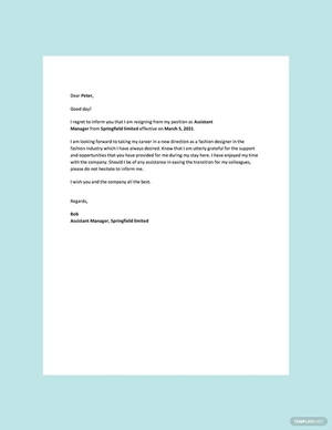 Career Change Resignation Letter Template