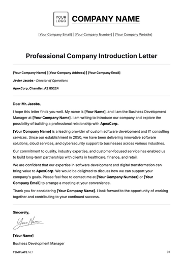 Free Professional Company Introduction Letter Template to Edit Online