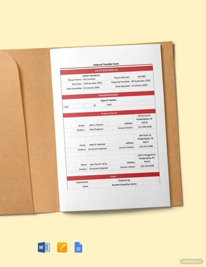Construction Internal Transfer (Staff) Form Template